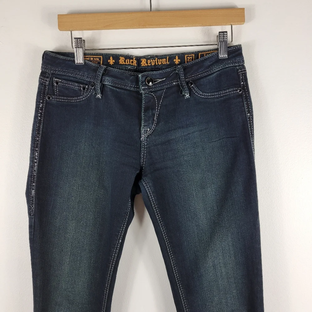 Rock Revival Lexi Super Skinny Low Mid Rise Rhinestone Sequin Bling Jeans Long - Picture 3 of 11
